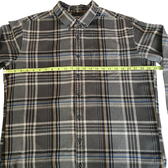 Eddie Bauer Plaid Flannel Shirt Gray Slim Fit Button Up Mens XL Tall Grunge - Picture 9 of 11